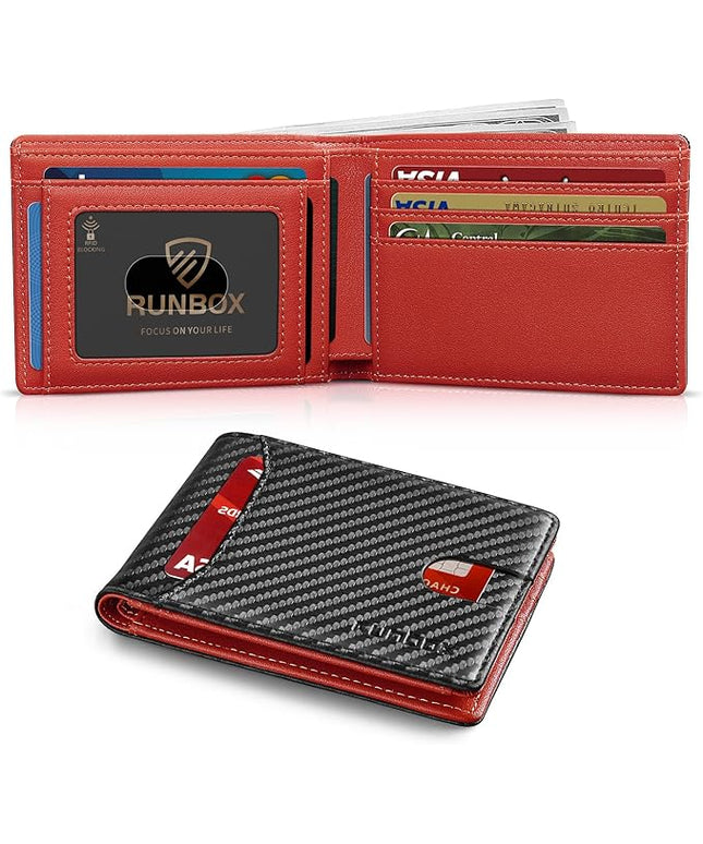 RUNBOX Wallet for Men Slim 11 Credit Card Holder Slots Leather RFID Blocking Small Thin Men's Wallet Bifold Minimalist Front Pocket Large Capacity Gift Box