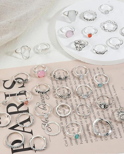 Subiceto 70 Pcs Vintage Crystal Ring Set Knuckle Rings for Women Bohemian Stackable Joint Rings Retro Boho Stacking Joint Finger Rings Pack