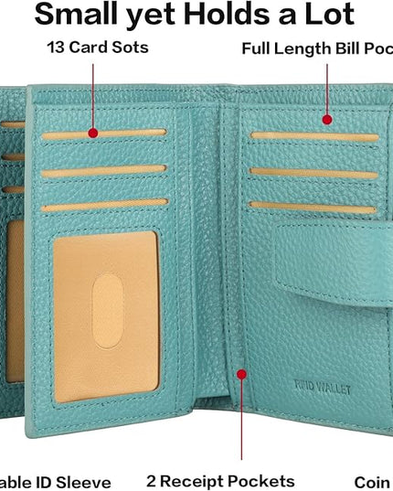 Lavemi Small Compact Women Wallet RFID Blocking Genuine Leather Bifold Purse with ID Windows
