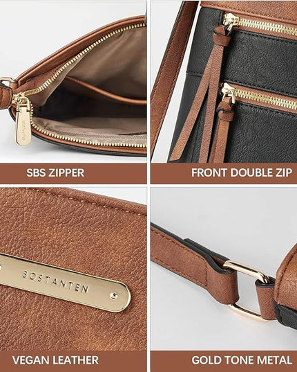 BOSTANTEN Crossbody Purses for Women Medium Shoulder Bag Quilted Handbags with Zipper Pocket