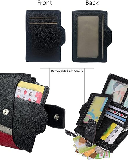 AINIMOER Women's RFID Blocking Leather Small Compact Bi-fold Zipper Pocket Wallet Card Case Purse with id Window
