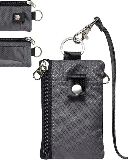 Minimalist RFID Blocking Small Wallet with ID Window,WaterResistant Zip Id Case Wallet with Lanyard Keychain for Cards,Cash,Travel,Women,Men