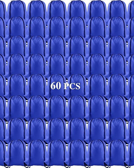 KUUQA 60Pcs Blue Drawstring Backpack Bag Sack Drawstring Bags Bulk String Bags Storage Bags for Sport Gym Traveling