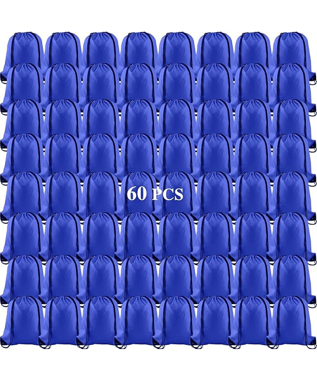KUUQA 60Pcs Blue Drawstring Backpack Bag Sack Drawstring Bags Bulk String Bags Storage Bags for Sport Gym Traveling