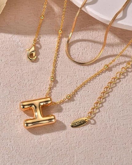 LUCA SMITH Initial Necklaces for Women, Dainty Balloon Bubble Letter, Name Letter Alphabet Pendant Layered Choker Chain Jewelry Gift