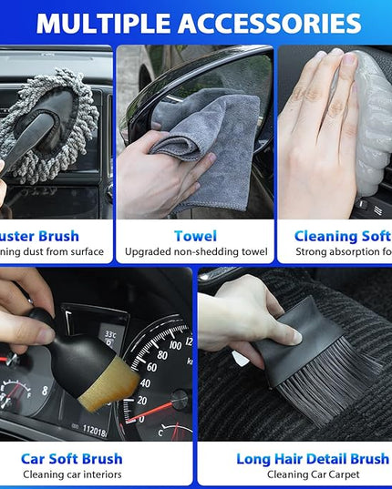 THINKWORK Car Cleaning Kit, Car Vacuum Kit, Gray Car Interior Detailing Kit with 8000PA High Power Vacuum, Including 7Pcs Detailing Brush Set and Bag