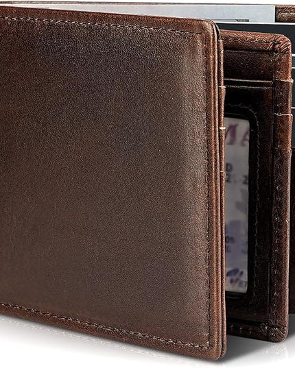 Artpaxy Mens Wallet Genuine Leather Bifold RFID Blocking Wallet for Men with 1 ID Window 13 Card Holders 2 cash pockets 1 Gift Box