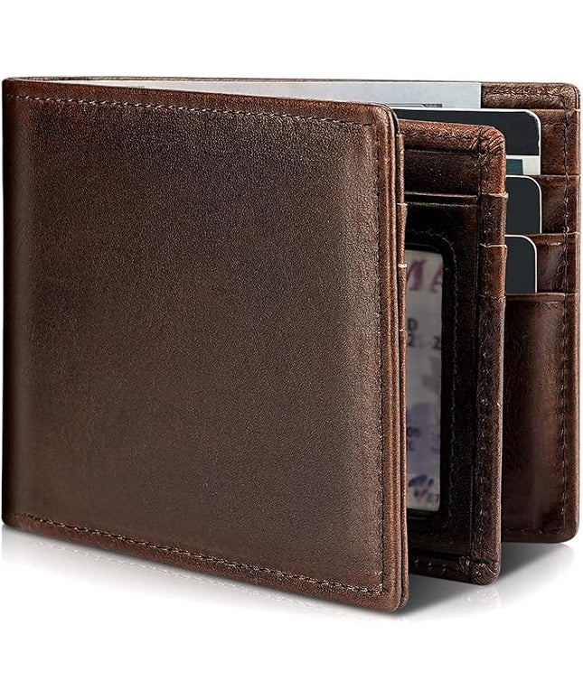 Artpaxy Mens Wallet Genuine Leather Bifold RFID Blocking Wallet for Men with 1 ID Window 13 Card Holders 2 cash pockets 1 Gift Box