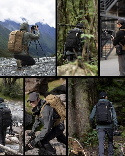 PGYTECH OneMo TAC 35L Tactical Camera Backpack, Waterproof DSLR/SLR/Mirrorless Photography Camera Bag with 15.6" Laptop Sleeve, Tripod Holder & Rain Cover (Wolf Brown)