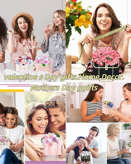 JHXTZ 16 Pack Flower Paper Gift Bag and 24 3D Butterfly Decor, Bouquet Portable Flower Handbag Box with Metal Chain, Small Florist Carrier Bag for Arrangements, Valentine's Day, Birthday 4 colors