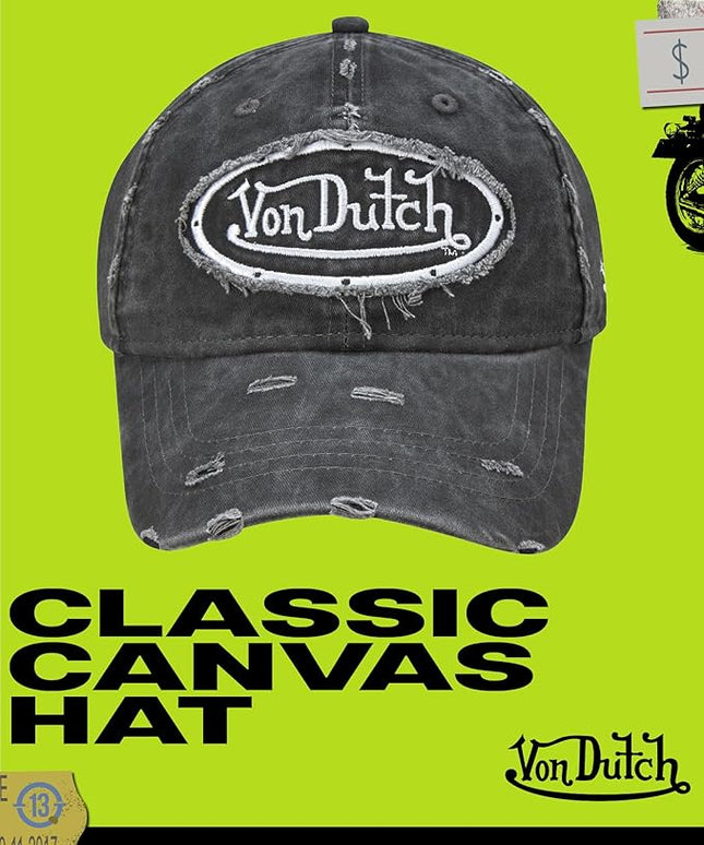 Von Dutch Men & Womens Baseball Caps - Breathable Adjustable Snapback Soft Cotton Canvas Curved Brim Vintage Hat