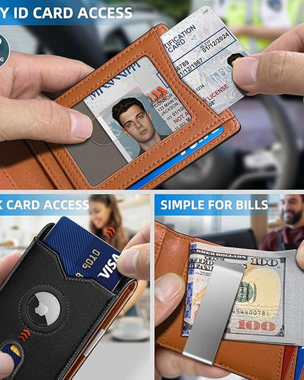 miyozi Airtag Wallet for Men,with Money Clip 11 Cards Slim Front Pocket Leather RFID Blocking Wallet with Gift Box