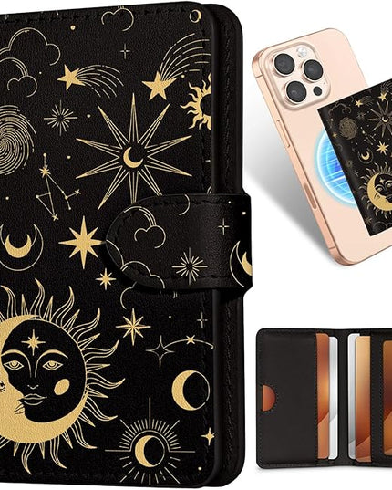 Shorogyt for Magnetic Phone Wallet Compatible with Magsafe for Women - Cute Luxury Slim Leather Card Holder Mag Wallets Fit 4 Cards,for iPhone 17/16/15/14/13/12 Series for Apple RFID Magnet, Sun Moon