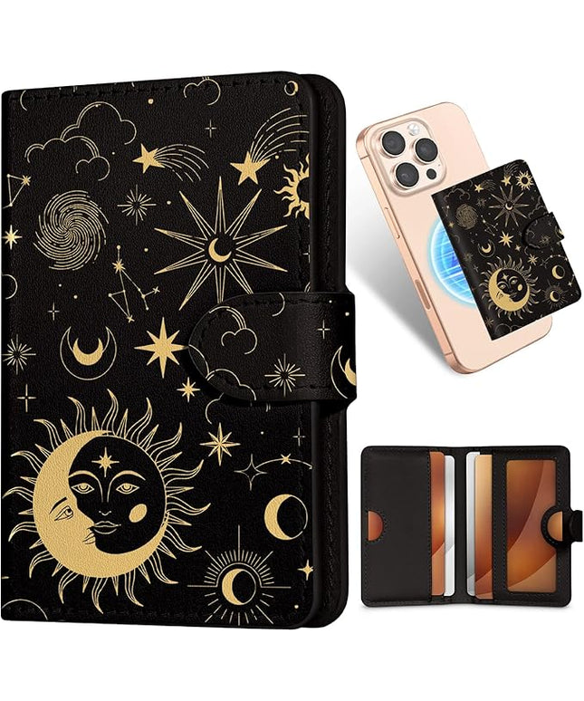 Shorogyt for Magnetic Phone Wallet Compatible with Magsafe for Women - Cute Luxury Slim Leather Card Holder Mag Wallets Fit 4 Cards,for iPhone 17/16/15/14/13/12 Series for Apple RFID Magnet, Sun Moon