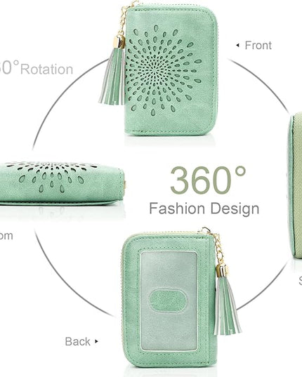 APHISON RFID Credit Card Holder Zipper Card Case Small Wallets for Women Leather Sunflower Style Ladies Girls Credit Card Case 1-Zip Peppermint Mambo Green