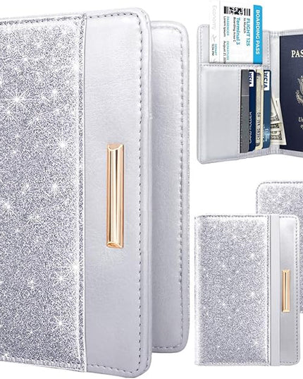 Passport Holder Cover Travel RFID Blocking Passport Cover Rose Gold Cute Flowers Passport Wallet with Elastic Band for Women