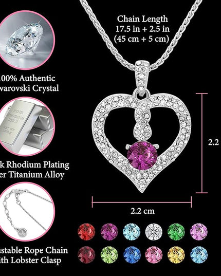 TRYNDI Birthstone Necklace for Women - Infinity 12 Months Birthstone Necklace, Christmas Gifts for Wife, Daughter, Girlfriend, Mom - Mother’s Day, Valentine’s, Anniversary, Birthday Gift for Her