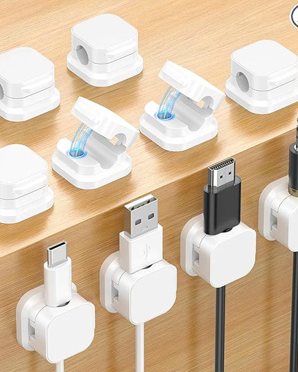 10 Pack Magnetic Cable Clips, Cord Organizer Holder with Strong Adhesive, Desk Cable Management for Home Office Car Desktop Nightstand, Adjustable Wire Keeper (White)