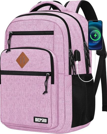 Classic Backpack for Men Women, School Backpack for Girls Boy Teens,15.6 Inch Laptop Bookbag with USB Charger for College High School Work Business Computer Back Pack,mochilas para hombres,Pink