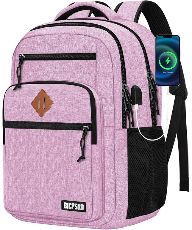 Classic Backpack for Men Women, School Backpack for Girls Boy Teens,15.6 Inch Laptop Bookbag with USB Charger for College High School Work Business Computer Back Pack,mochilas para hombres,Pink