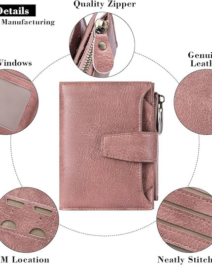 FALAN MULE Small Wallet for Women Leather Bifold Compact RFID Blocking Small Womens Wallet Purse