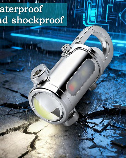 3-in-1 Keychain Flashlight, Rechargeable 500/1200 Lumens EDC Tool with Red/Blue Strobe, Emergency Recharge Your Phone , IPX7 Waterproof, Portable for Outdoor, Camping, Hiking & Survival Gear