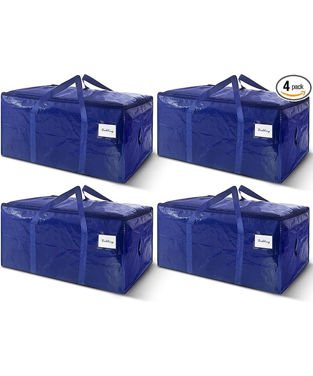 4 Pack Extra Heavy Duty Large Moving Bags with Strong Zipper & Carrying Handles, Sturdy Clothes Storage Bag Totes Bins, Packing Bags Moving Boxes College Moving Supplies, Dark Blue - 33 gal