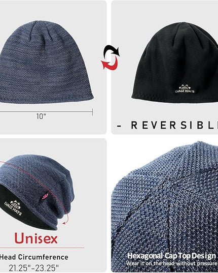 Lvaiz Mens Winter Beanie Hat Warm Fleece Lined Skull Cap for Men Reversible Women Windproof Watch Hat Knit Warm Unisex Beanie