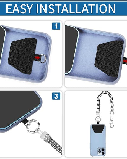 Doormoon 2* Phone Lanyard Tether with 4* Patch, iPhone Lanyard Anti Theft Phone Strap for Outdoor Hiking Climbing, Silver