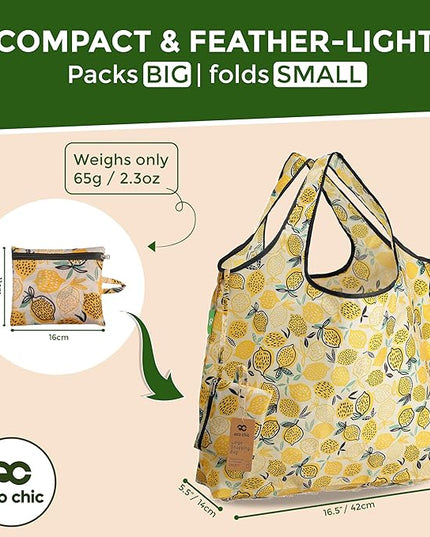 ECO CHIC Foldable Reusable Large Grocery Bags - Foldable Grocery Bags - Lightweight, Recycled & Reusable Shopping Bag - Waterproof, Packable Tote Fitting in Fine Grocery Bag Carrier