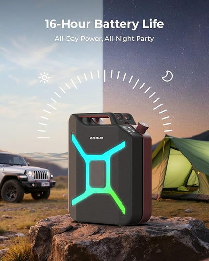 ULTIMEA Go Portable Party Speaker, 300W Wireless PartyBox with Bass Boost, RGB Light, TWS Stereo, Auracast Mode, Mic/Guitar Input, APP Control, Large Bluetooth Speaker for Party Outdoor (Black+Red)