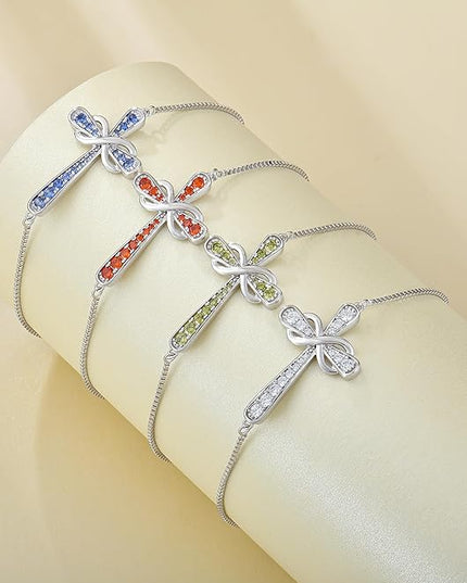 YL Cross Bracelet 925 Sterling Silver Infinity Sideways Link Bracelet Birthstone Jewelry for Women