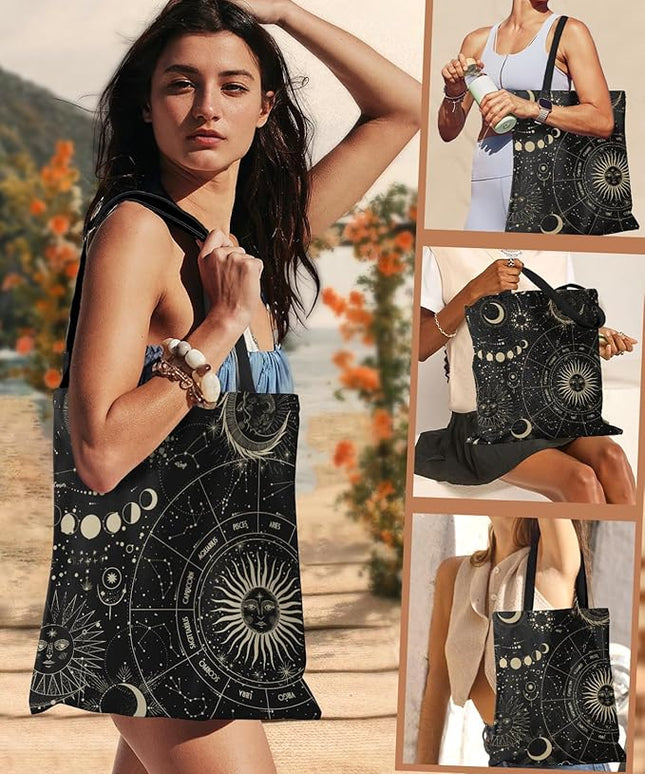 Aesthetic Canvas Tote Bag - Reusable Shoulder Tote Bag for Women Lady Casual Vacation, Shopping, Work, Gym