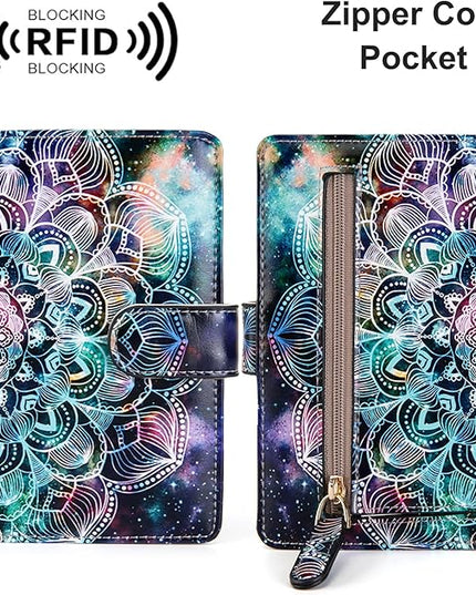 Passport Holder for Travel Essentials, RFID Blocking Passport Wallet Cover with Magnetic Closure, Passport Book Holders for Women and Men (Mandala in the Galaxy)