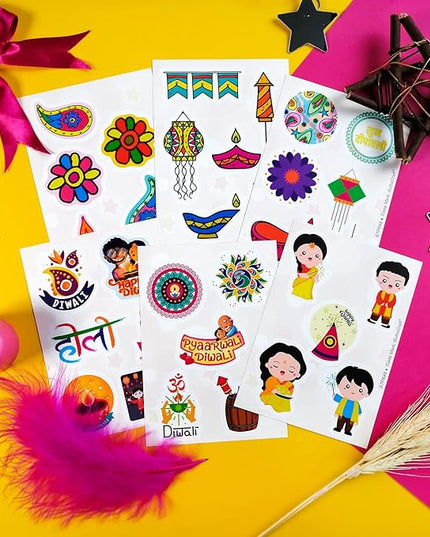 BulbaCraft 100Pcs Diwali Stickers - Diwali Decorations Laptop Decals, Gifts for Women & Men