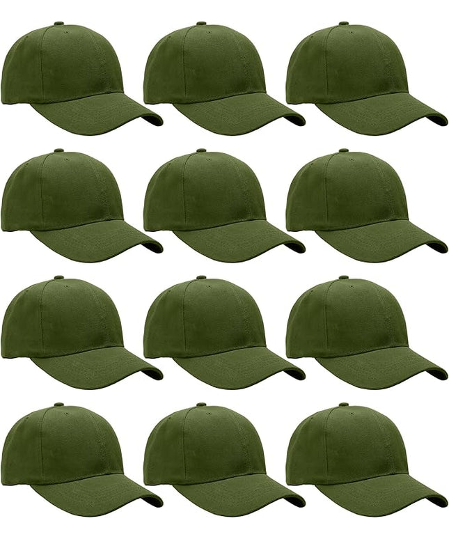 Falari Wholesale Bulk Lot 12-Pack Baseball Cap Adjustable Size Plain Blank Solid Color