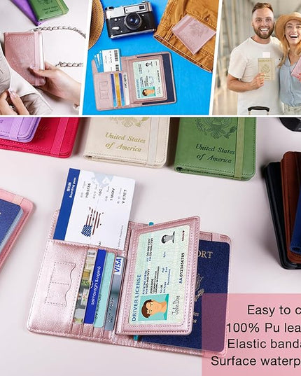 Melsbrinna Rfid Passport Holder for Travel women/Men, Cute Passport Wallet Rfid Blocking Card Slots, Rfid Passport Cover/CaseTravel Wallet, Passport Book Holder (1, Pink2)