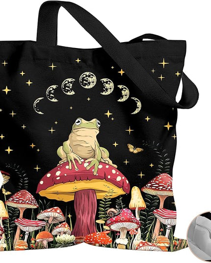 Aesthetic Tote Bag for Women- with Magnetic Buckle and Zipper Inner Pocket Cloth Cotton Canvas Tote Bags