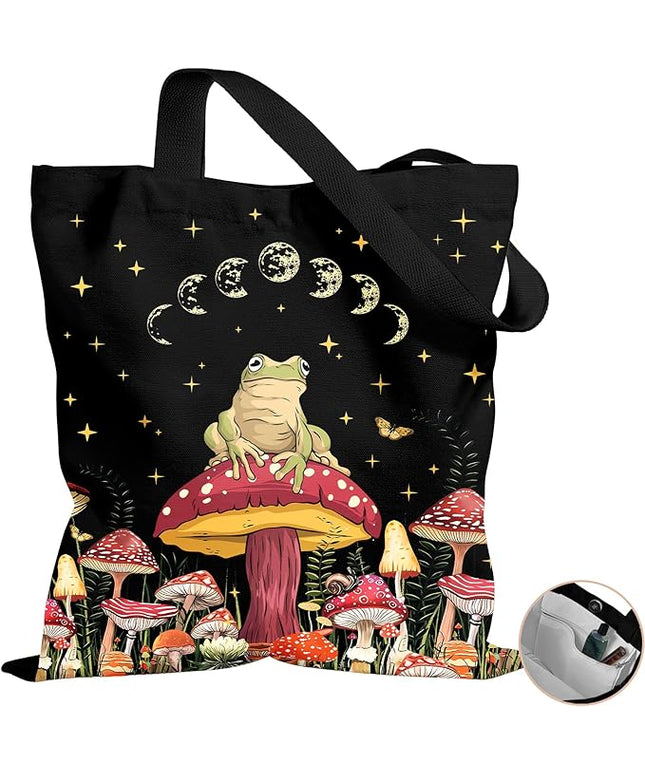 Aesthetic Tote Bag for Women- with Magnetic Buckle and Zipper Inner Pocket Cloth Cotton Canvas Tote Bags
