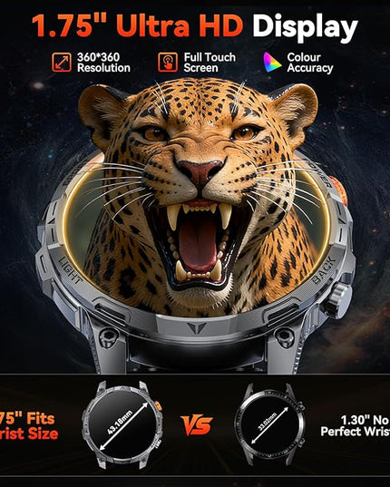 Military Smart Watches for Men,1.75″ Smartwatch with 100-Day Ultra-Long Battery/Flashlight,Fitness Watch for Heart Rate/Sleep/Calling/110+ Sports Mode Smart Watch for Android iOS 1000 mAh