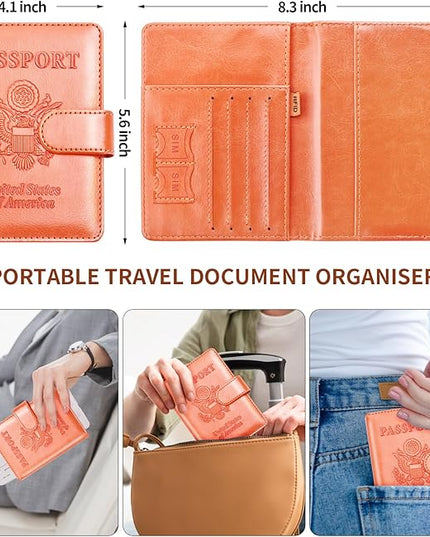 Herain Passport Holder for Travel Cruise Essentials, 2 Pcs Passport Cover Wallet Case Travel Gifts Women Men Family, RFID Passports Book Card Holders Travels Accessories Must Haves
