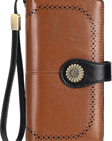 SENDEFN Wallets for Women Leather Credit Card Holder with RFID Blocking Large Capacity Wristlet | with RFID Blocking, Large Capacity, Wristlet, with RFID Blocking, Large Capacity, Wristlet