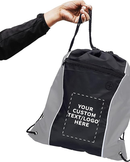 DISCOUNT PROMOS Two-Tone Drawstring Backpack Non-Woven - 10 pack - Customizable Text, Logo - Durable Sports Backpacks - Ideal for Work, Sports, Travel, Gym & More - Grey