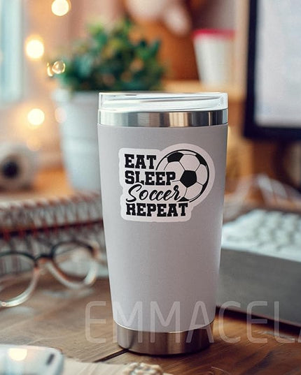 (3PCS) Soccer Stickers - Eat Sleep Soccer Repeat – Waterproof Vinyl Decal for Books, Laptops, Phones, Tumblers, Water Bottles - Sport Stickers for Soccer Players, Teams,Fans - 3" x 2.5"