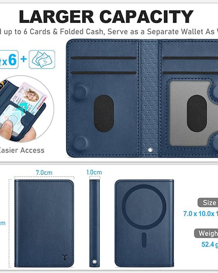 TUCCH for Magsafe Card Holder with Clear ID Window, Fit 6 Cards, RFID Blocking PU Leather Men Women Magnetic Phone Wallet for iPhone 17/16/15/14/13/12/Plus/Air/Pro/Pro Max Series, Blue