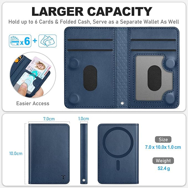 TUCCH for Magsafe Card Holder with Clear ID Window, Fit 6 Cards, RFID Blocking PU Leather Men Women Magnetic Phone Wallet for iPhone 17/16/15/14/13/12/Plus/Air/Pro/Pro Max Series, Blue