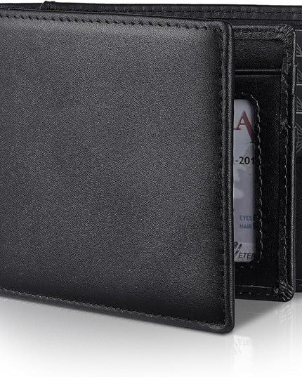 Mens Genuine Leather Bifold RFID Blocking Wallet with 14 Card Slots, ID Window & 2 Cash Pocket - Includes Gift Box