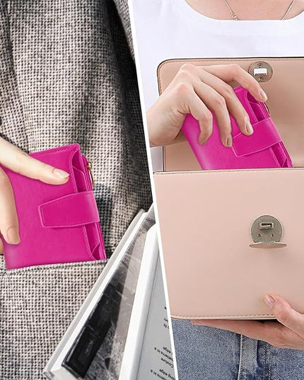 Airkit Small Wallet Women RFID Blocking Soft Leather Bifold Compact Card Holder Wallet for Women with Zipper Coin Pocket 4 ID Window