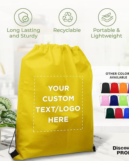 DISCOUNT PROMOS Custom Non-Woven Drawstring Backpacks Set of 10/50/100, Personalized Bulk Pack