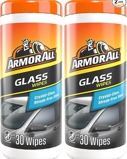 Armor All Car Glass Wipes, Auto Glass Cleaner for Film and Grime, 30 Count (Pack of 2)